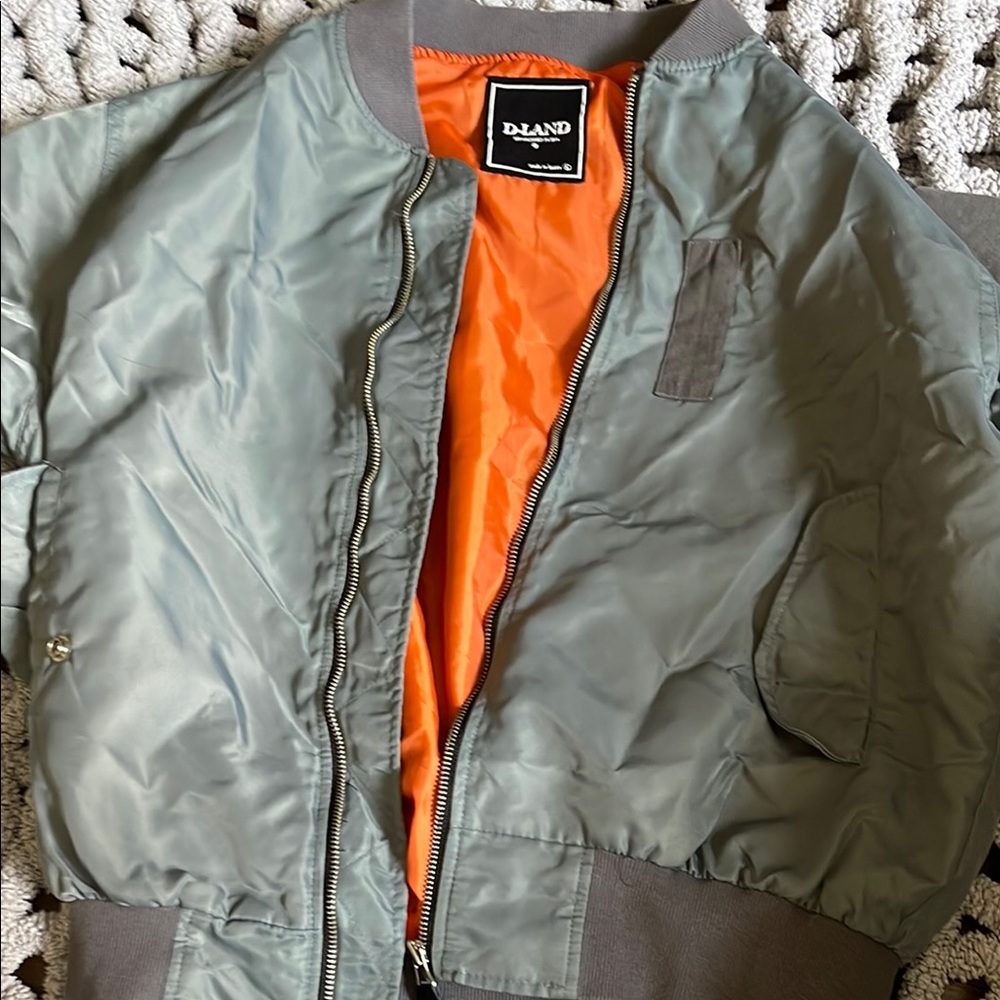 Gray and Orange Bomber Jacket with Ribbed Details